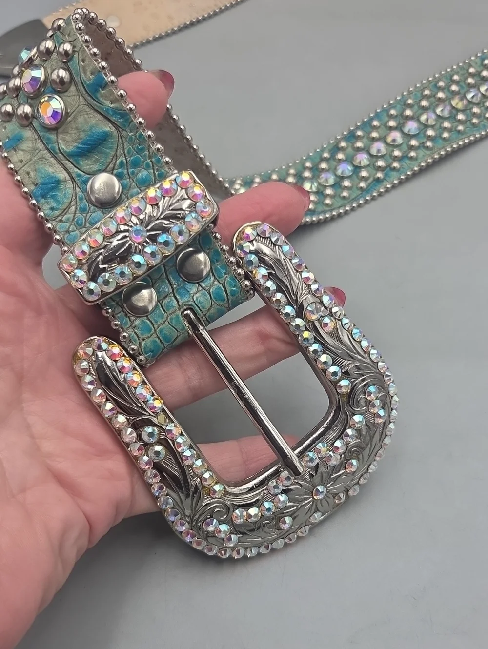 BB Simon Swarovski Belt Aqua Green Light Teal Women Medium